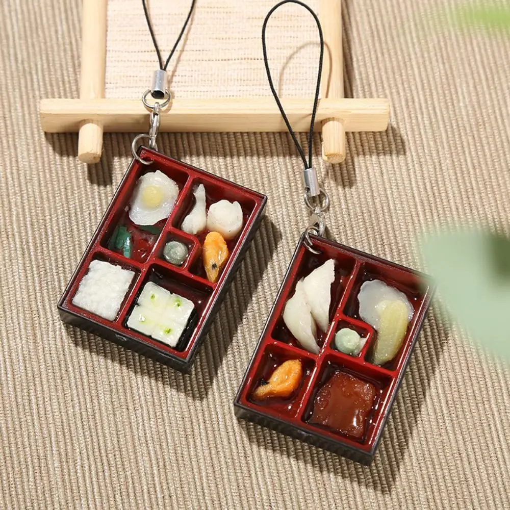 PVC Simulation Food Box Toy Keychain Keyring Scene Model Dollhouse Mini Sushi Keychain Miniature Sushi Box Lunch