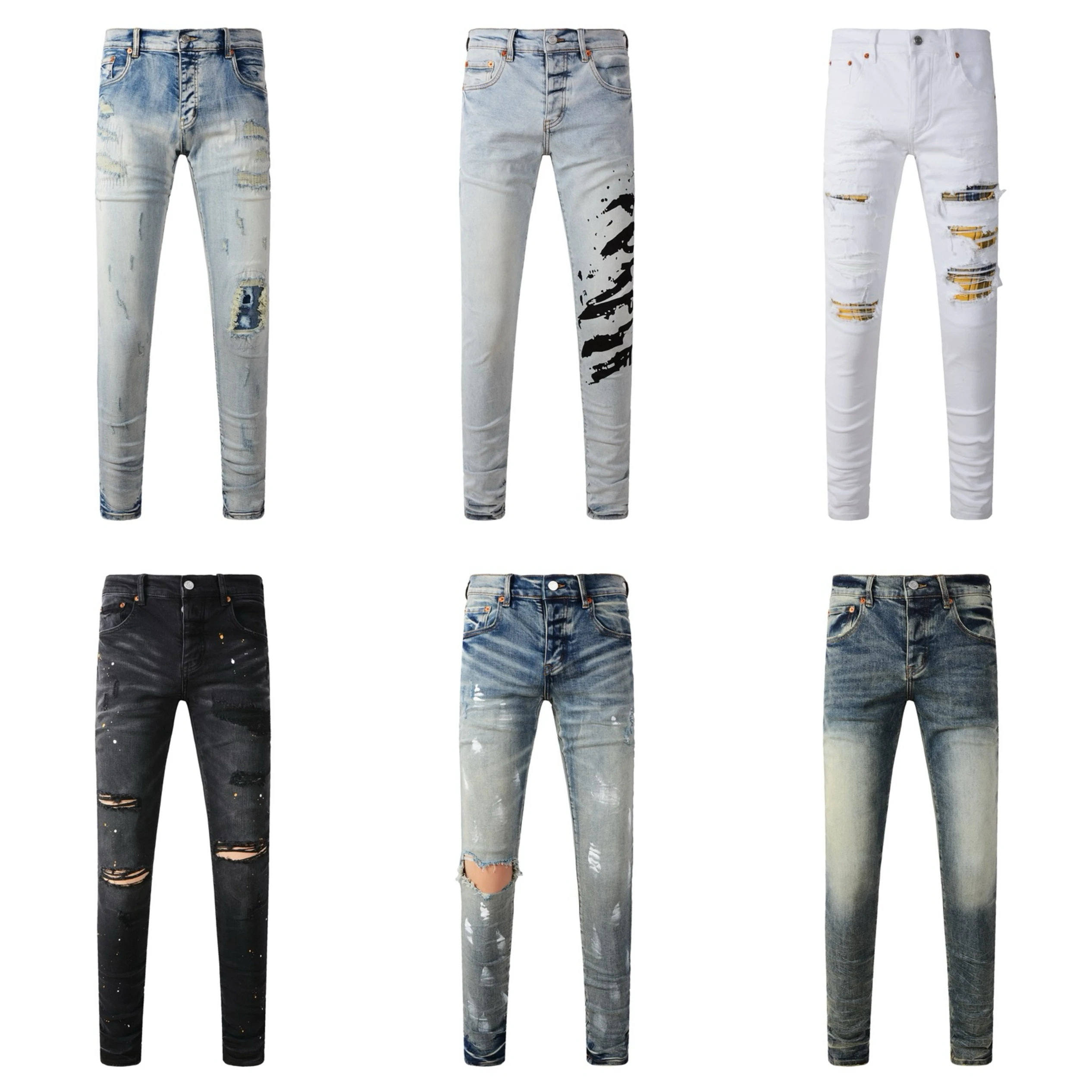 

Мужские фиолетовые джинсы из выцветшего денима, зауженный крой, с эффектом потертости, повседневные, из хлопка со стрейчем, средняя посадка, молодежная версия, весенний сезон