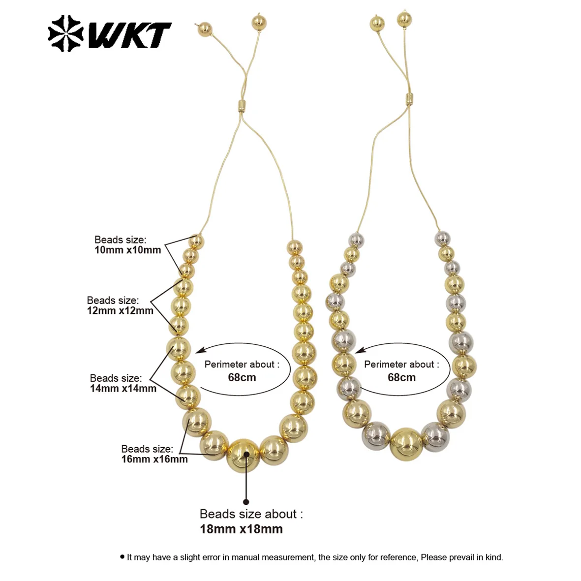 WT-JFN17  WKT 2024 Pretty Style Women Long Brass Chain Adjustable Round Shaped Necklace  Accessories Supplies Beauty