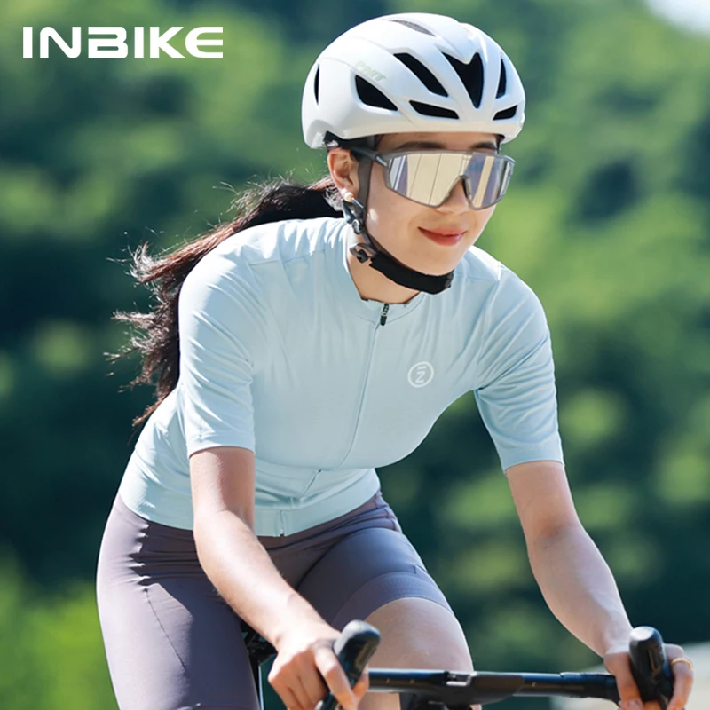 INBIKE 여성용 경량 자전거 저지, 주머니가 있는 MTB 저지, 속건성 자전거 라이딩 셔츠, 여름 신상