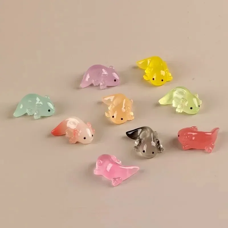 10Pcs Kawaii Colorful Luminous Axolotl Figurines, Tiny Mini Salamander, Garden Aquarium Dollhouse Landscape Decor