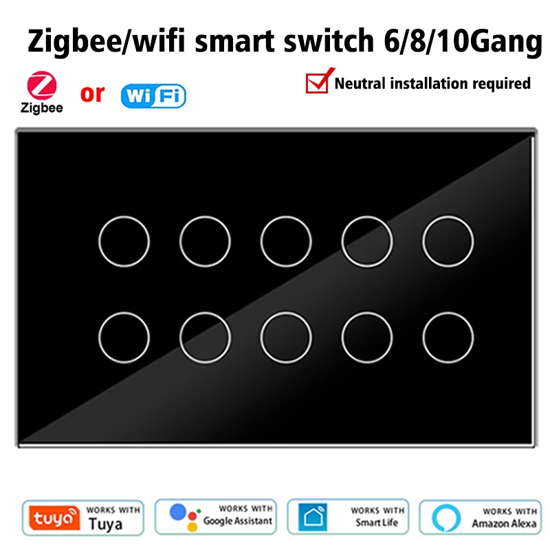 tuya interruptor de parede inteligente touch light painel de vidro aplicativo tuya 10gang wi fi compativel com alexa google home controle da casa inteira 01