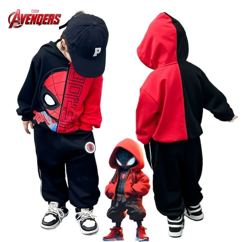 

Marvel Spiderman cartoon animation student sports outfit creative boys autumn long sleeve t-shirt trousers hoodie top gift