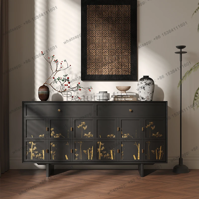 

Bamboo painted bucket cabinet with gold-painted bamboo joint storage living room side cabinet