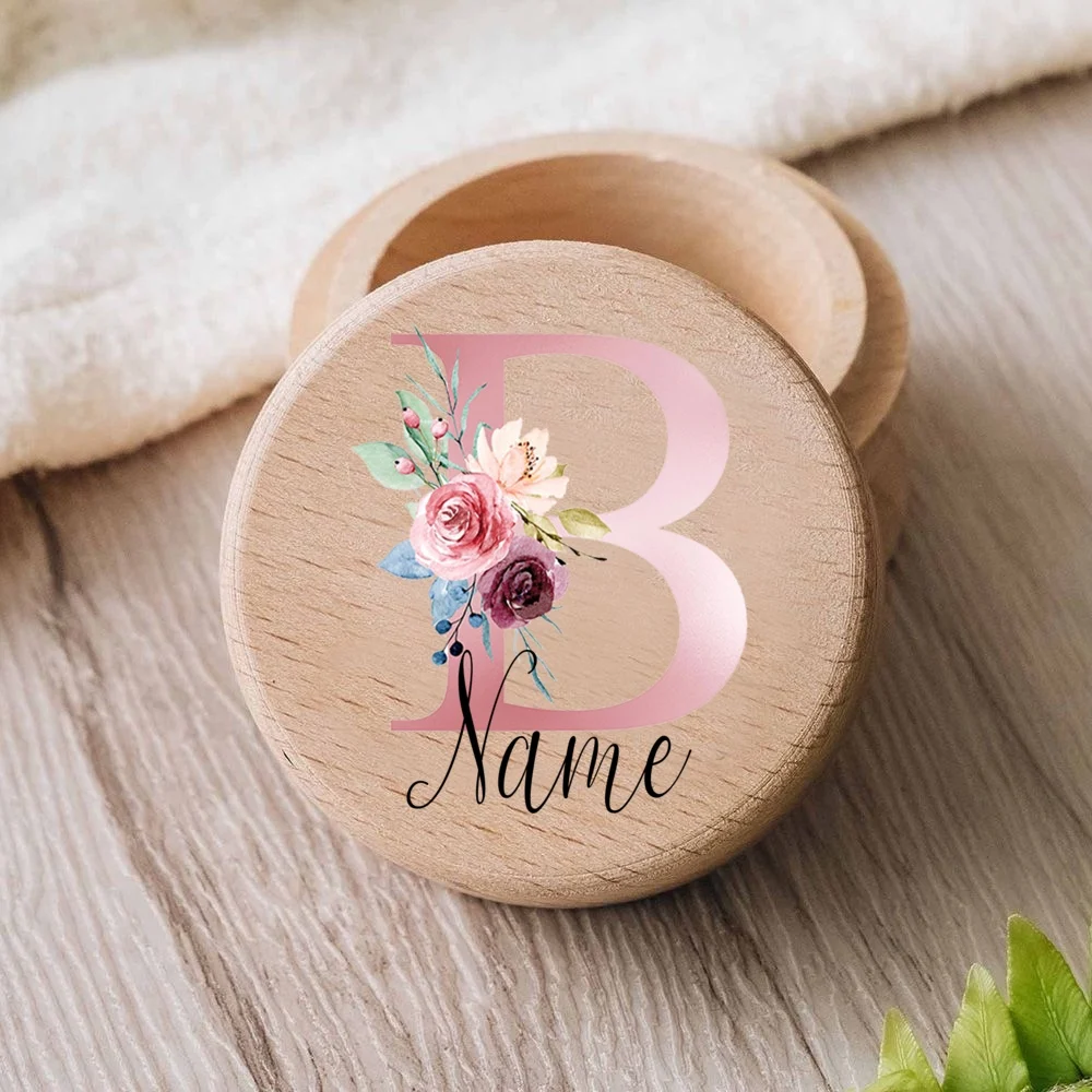 Personalised Letter with Name Baby Tooth Box Custom Girl Keepsake Teeth Umbilical Curl Hair Wooded Collect Case Baby Shower Gift