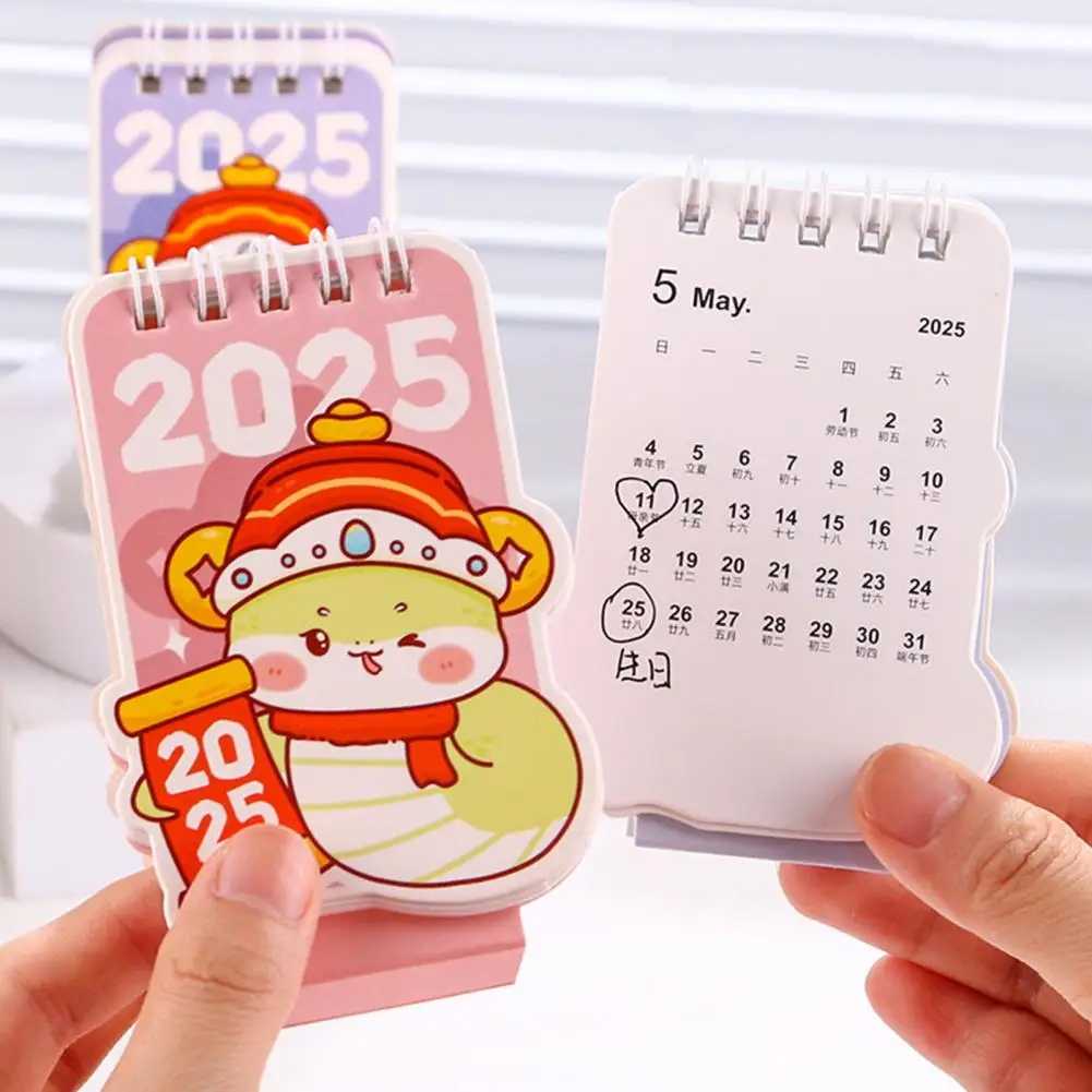 2025 Mini Desk Calendar Daily Schedule Organizer Cartoon Snake Pattern Small Calendar Home Office School Planner