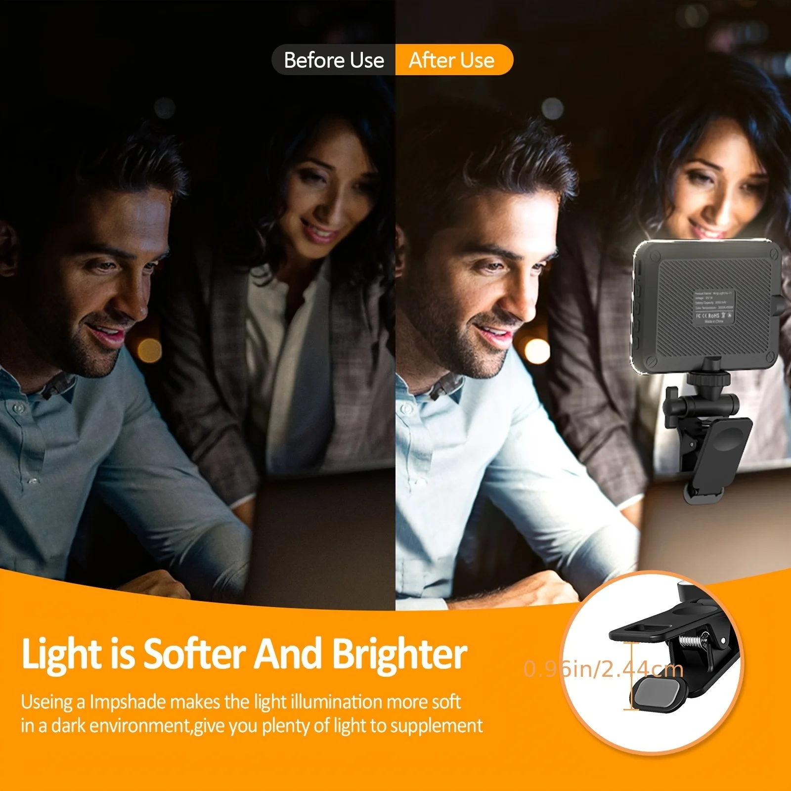 Rechargeable Selfie Light 80 LED Clip Fill Light for Video Conference Live Streaming Zoom Call Makeup Photo with Tripod Adapter