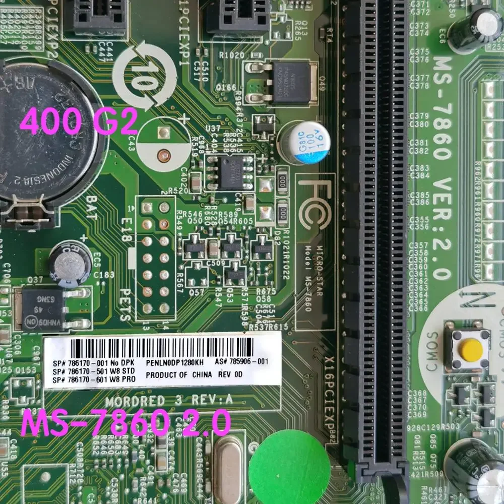 Suitable For HP 400 G2 Desktop Motherboard 786170-001 786170-601 785906-001 MS-7860 Ver：2.0 Mainboard 100% tested fully work