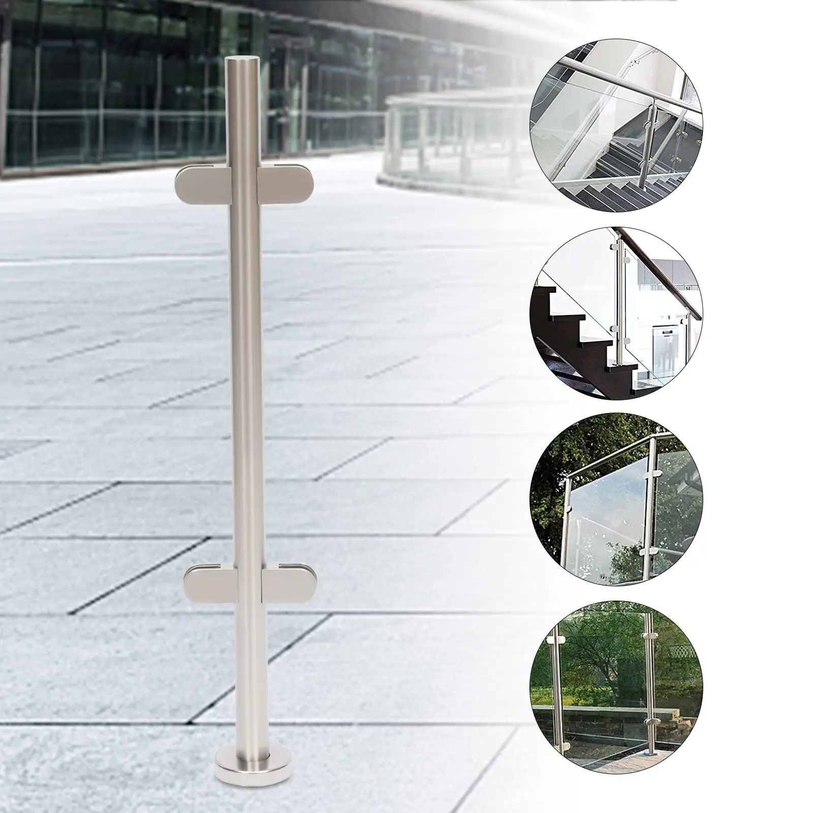 Glass Railing Post, Silvery Stainless Steel Glass Clamp Post Glass Balustrade Railing, Railing Mid Post Railing Fence Pole Handr