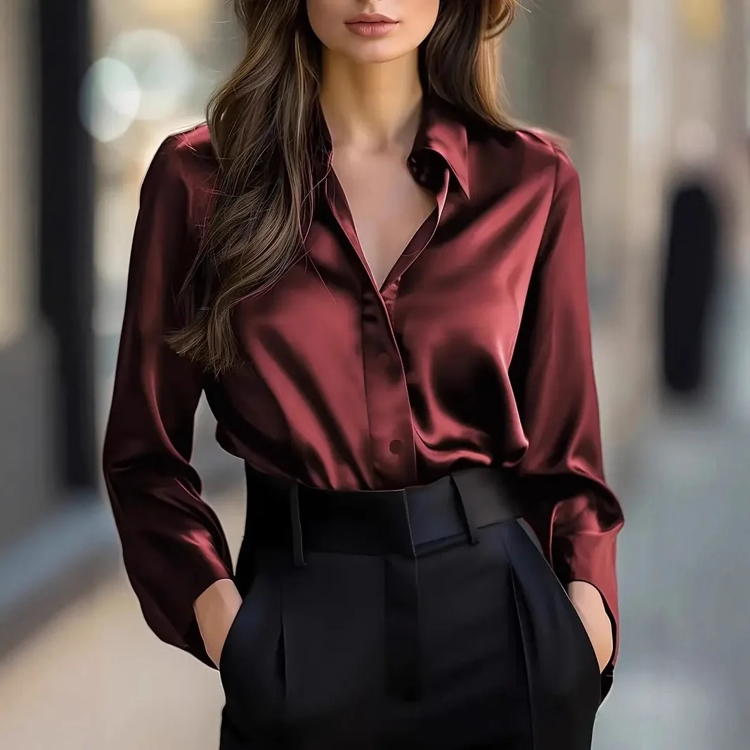 Shirt Top Women Spring Autumn Tops Single Breasted Turn Down Collar Solid Color Full Sleeve Shirts Office Lady Formal Overshirt - Image 3