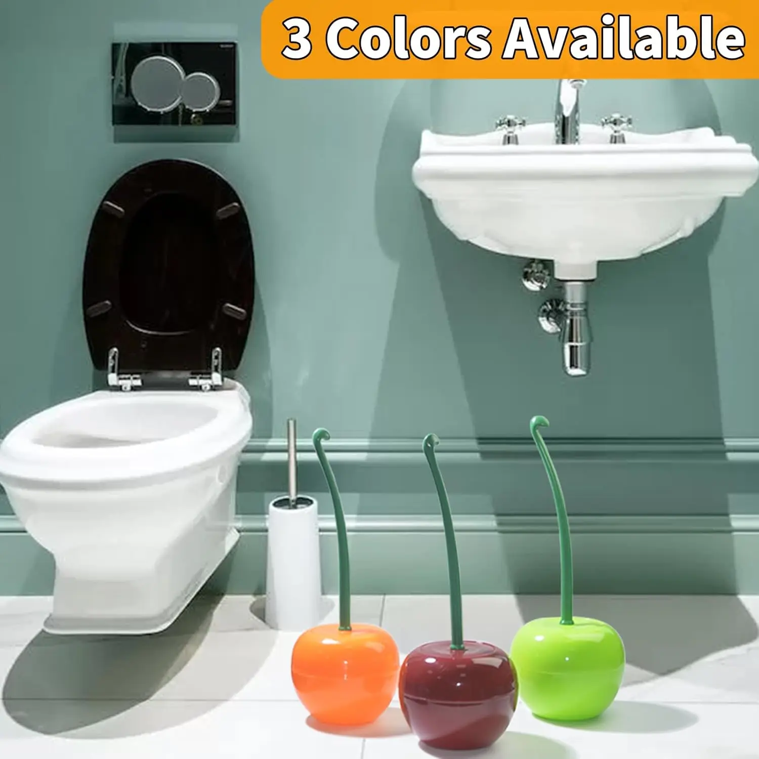 1 Piece of Multi-Color Cherry Toilet Brush Set, Long Handle Soft Bristle Cleaning Brush, Fruit Bathroom Decoration Accessory