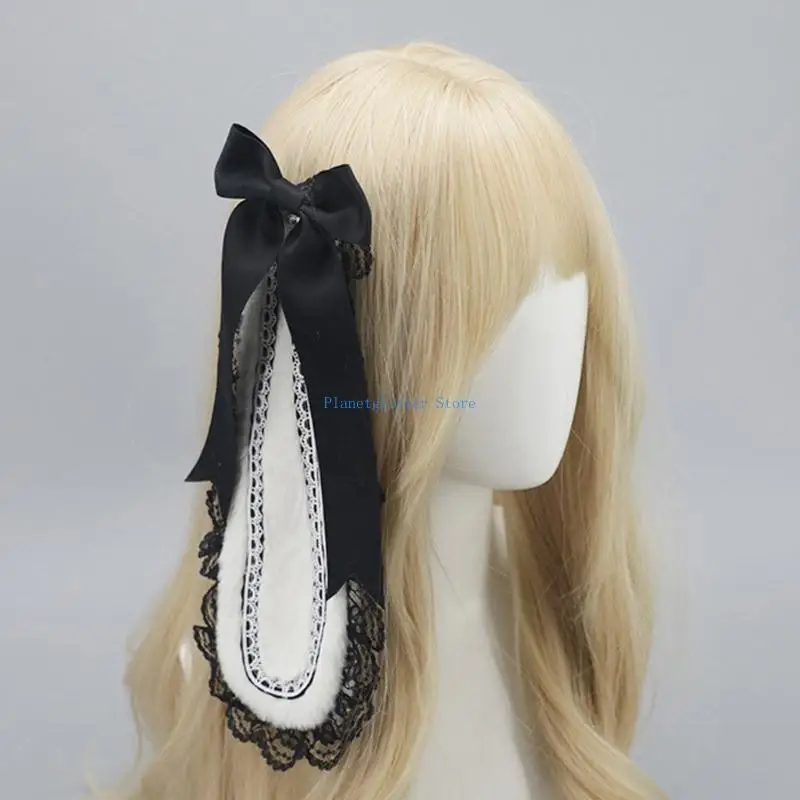 

652B Fashionable Lop Rabbits Ear Hairband With Lace Trim and Bowknot For Women and Teens Everyday Wear Cosplay Accessories