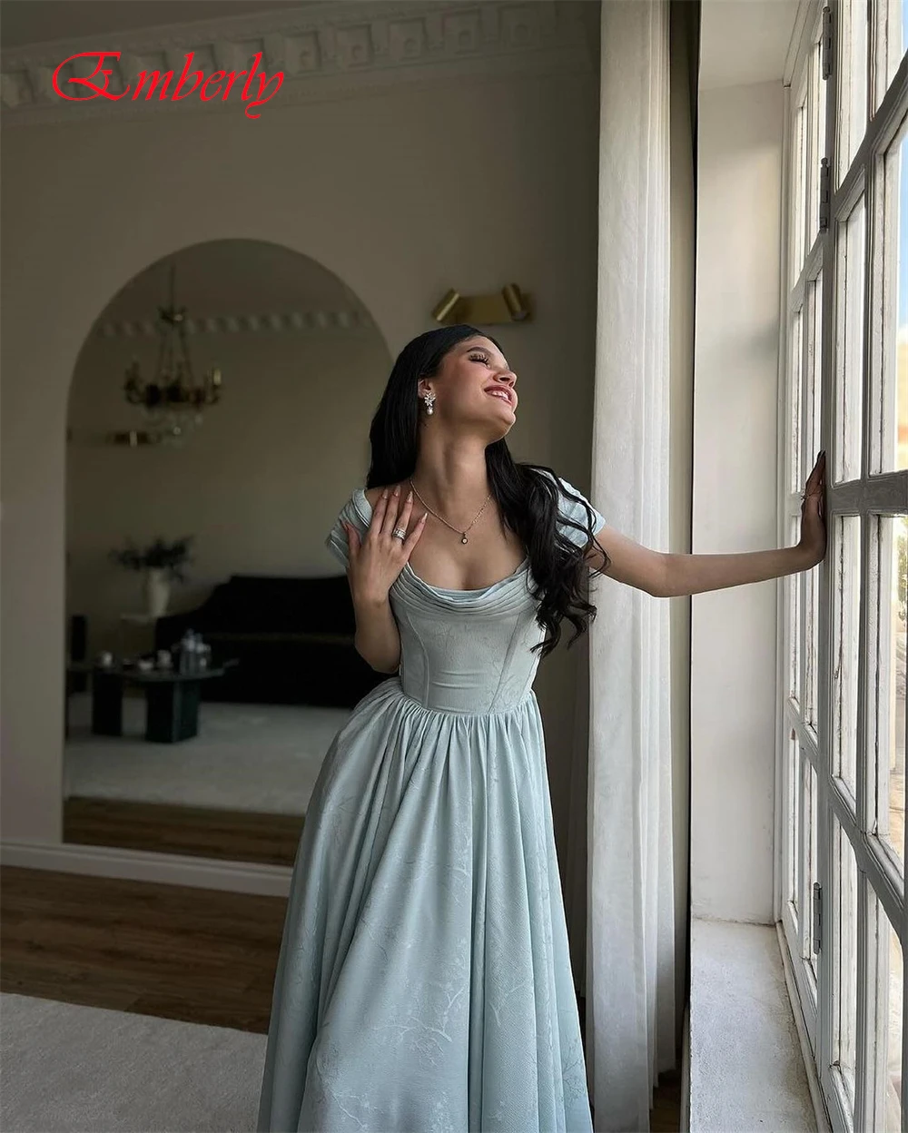 Customized Off the Shoulder Ankle Length A-Line Sleeveless Evening Dress Classic Prom Dresses Fashion Special Occasion Gowns