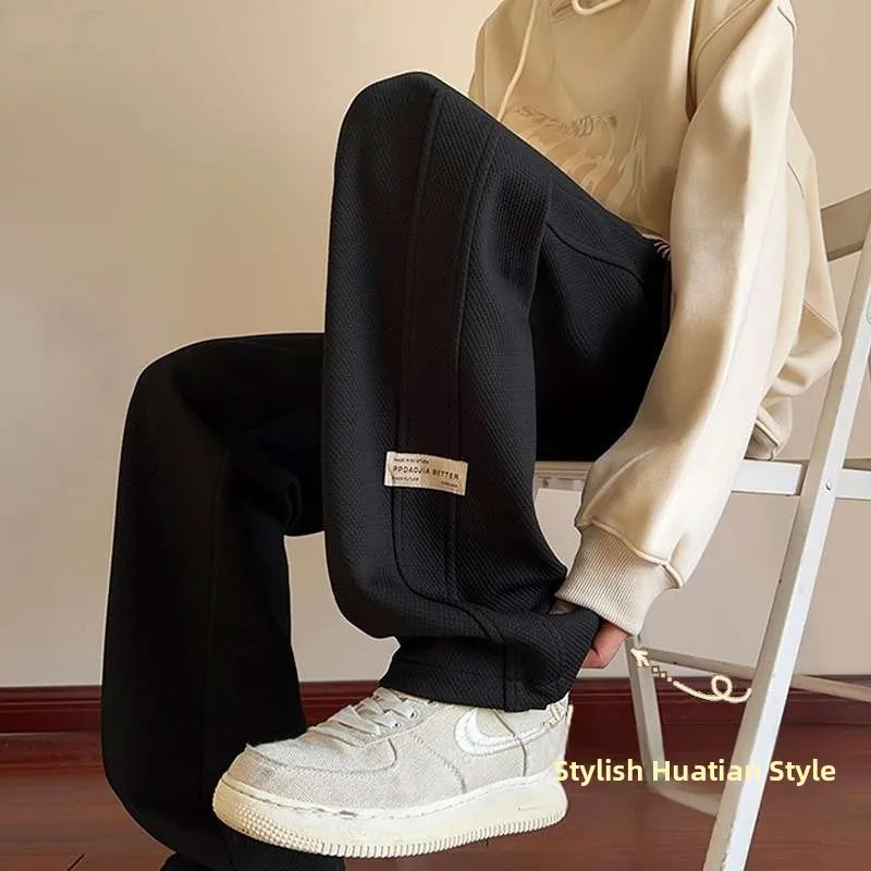 

Spring Autumn Men's Loose Straight Leg Casual Pants Versatile Student Sports Trousers Korean Sle Faionable Polyester Fiber