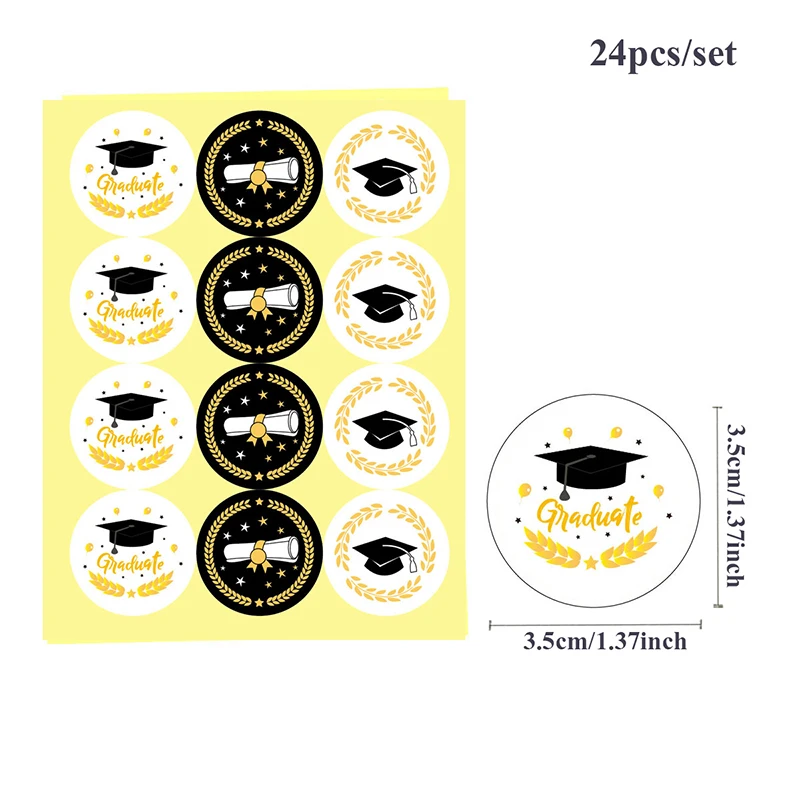 24pcs Graduation Stickers Bachelor Cap Congrats Grad Gift Sealing Labels 2023 Grad Party Favor Supplies DIY Decoration Sticker