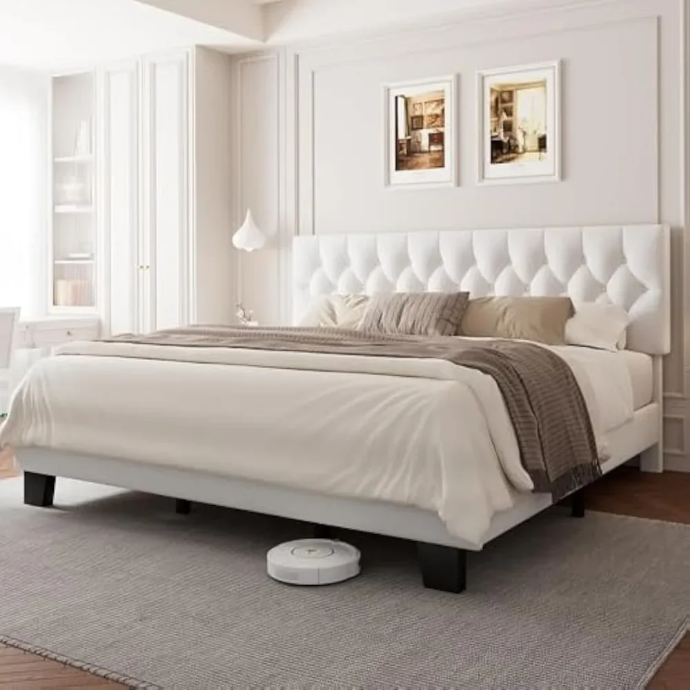 

King Size Bed Frame with Headboard, Platform Bed with Wood Slat, Heavy Duty, Easy Assembly, No Box Spring Needed, Bed Bases