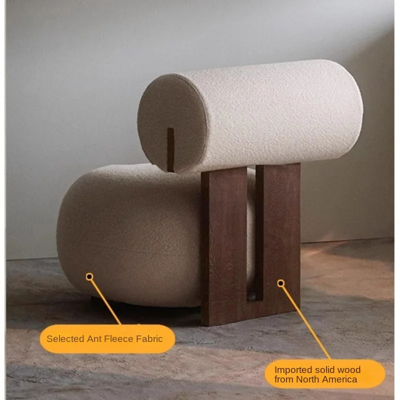 Sofá de madera maciza de estilo nórdico moderno, silla individual de ocio, sala de estar, perezoso, forro polar de cordero, hipopótamo