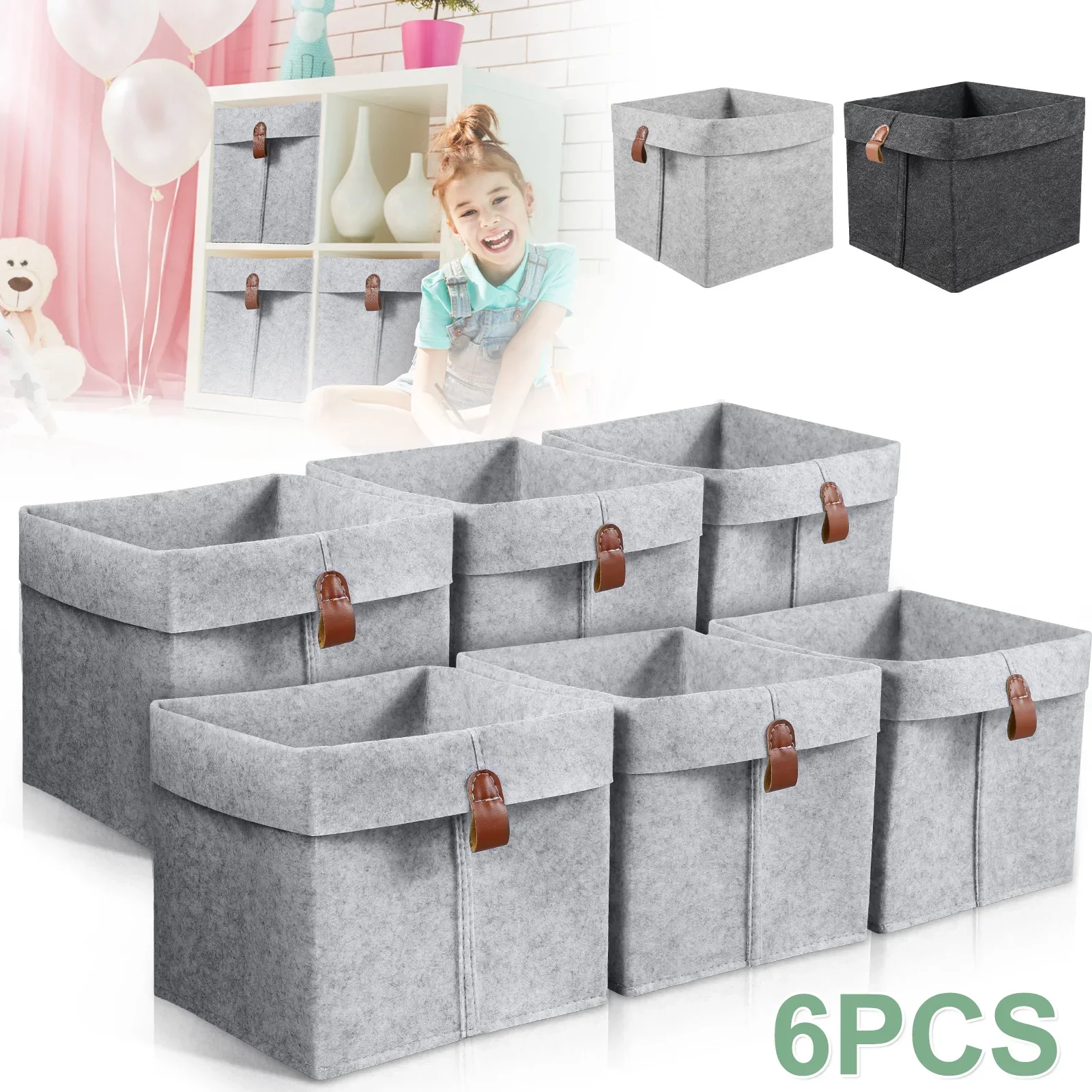 

6Pcs Storage Cubes Closet Clothes Shoes Storage Containers Foldable Felt Fabric Cube Storage Bins Toy Cube Baskets Saves Space