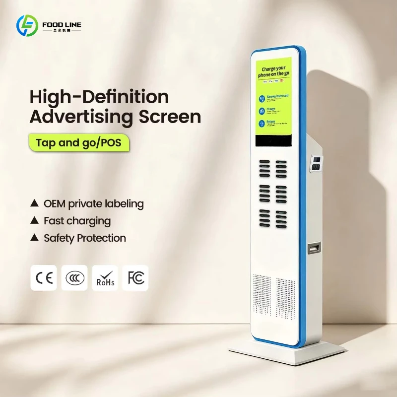 24 Slots Floor Standing Shared Power Bank Rental Kiosk Advertising Screen Self Service Charging Station