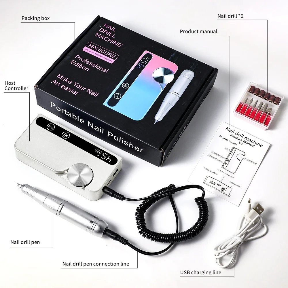 جديد المهنية 45000 دورة في الدقيقة الكهربائية المحمولة مسمار الحفر آلة قابلة للشحن منخفضة الضوضاء مسمار ساندر ملف لأداة صالون مانيكير