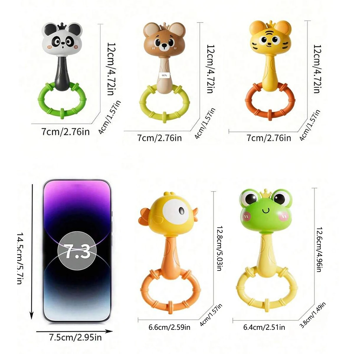Cartoon-Tier-Rassel-Handglocke, sensorisches Lernspielzeug für Neugeborene, Beißspielzeug für Babys, Frühpädagogisches Puzzle-Geschenk für Kinder – Detail 17