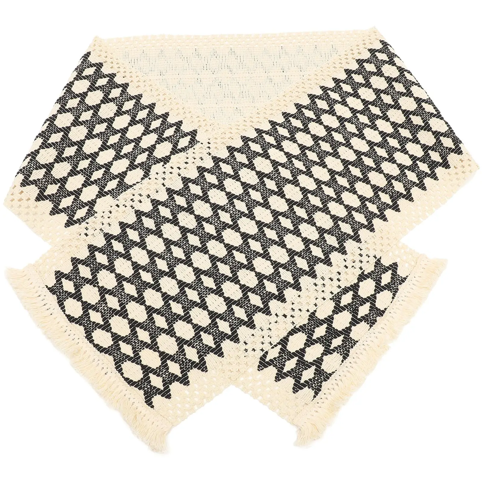 

Black White Table Runner Home Decor Wedding Tablecloth Cover Simple Tassel Ramie Runners Farmhouse Beach Party Holiday Supplies