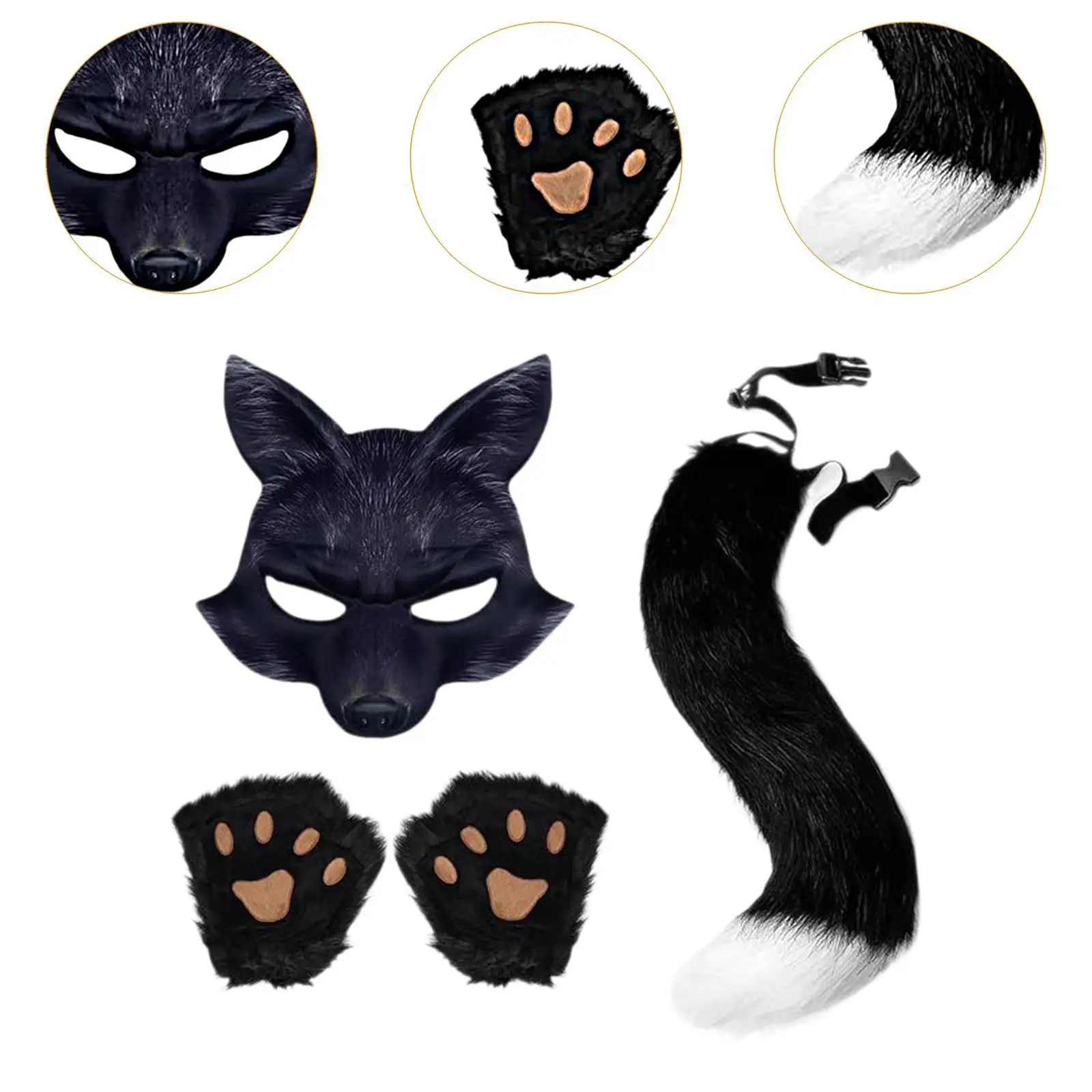 Therian masker en staart Halloween kostuum dierenvorm kostuum voor carnaval rollenspel Festival Halloween Party kostuum cosplay