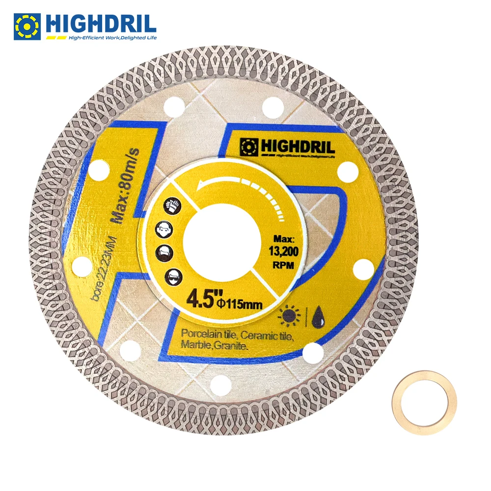 

HIGHDRIL 1pc Diamond X Mesh Cutting Discs For Ceramic Tile Granite Marble Saw Blades Dia115mm/4.5inch Grit60/70 Arbor22.23mm