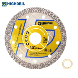 Dischi da taglio HIGHDRIL 1pc Diamond X Mesh per piastrelle di ceramica lame per seghe in marmo granito Dia115mm/4.5 pollici Grit60/70 Arbor22.23mm