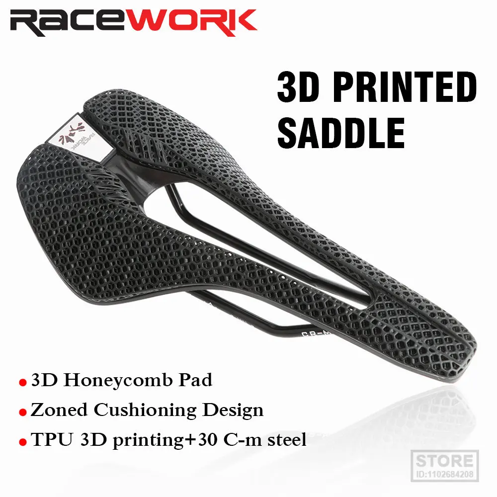 

RACEWORK 3D Printed Saddle Hollow Racing Comfortable Breathable Seat MTB Mountain Road Bike Honeycomb Cushion