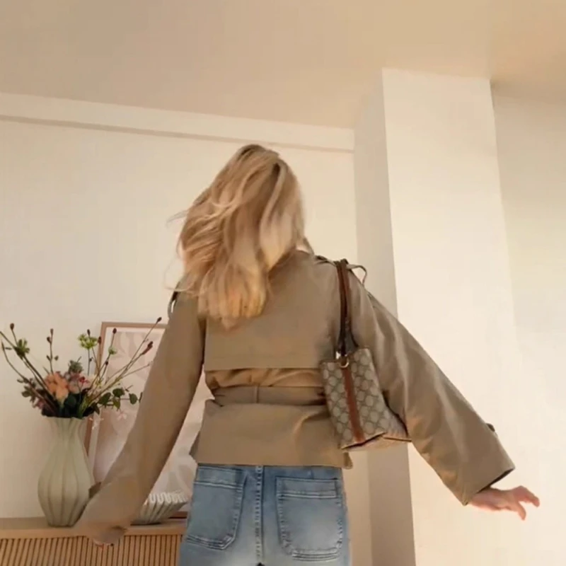 2025 Autumn and Winter Temperament Stand-up Collar with Double-breasted Short Women's Windbreaker Coat