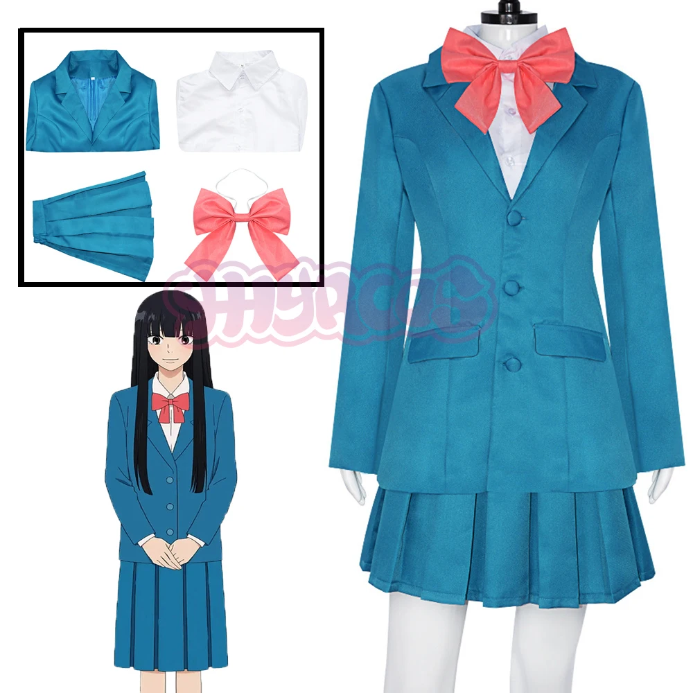 4PCS Kimi Ni Todoke Kuronuma Sawako Cosplay Costume Blue Dress School Uniform Woman Lovely Suit Halloween Carnival Party Outfit