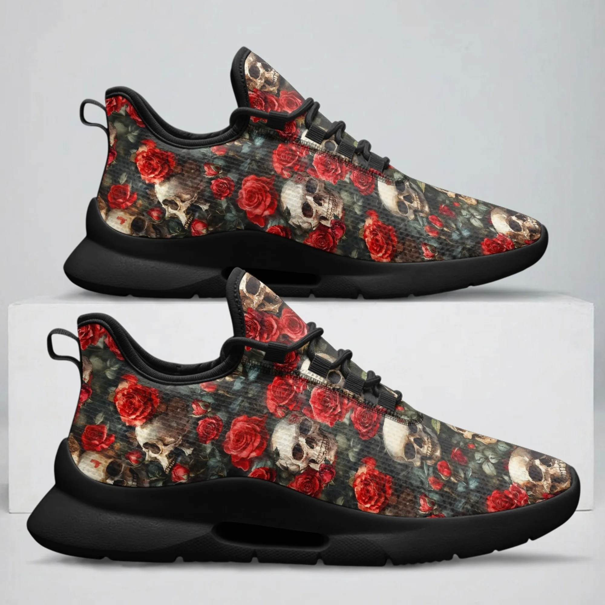 XIXIRIMIDO Skull Flower Lace-up Casual Shoes Men's Sneakers Comfortable Mesh Breathable Walking Shoes Women's Fashion Sneakers
