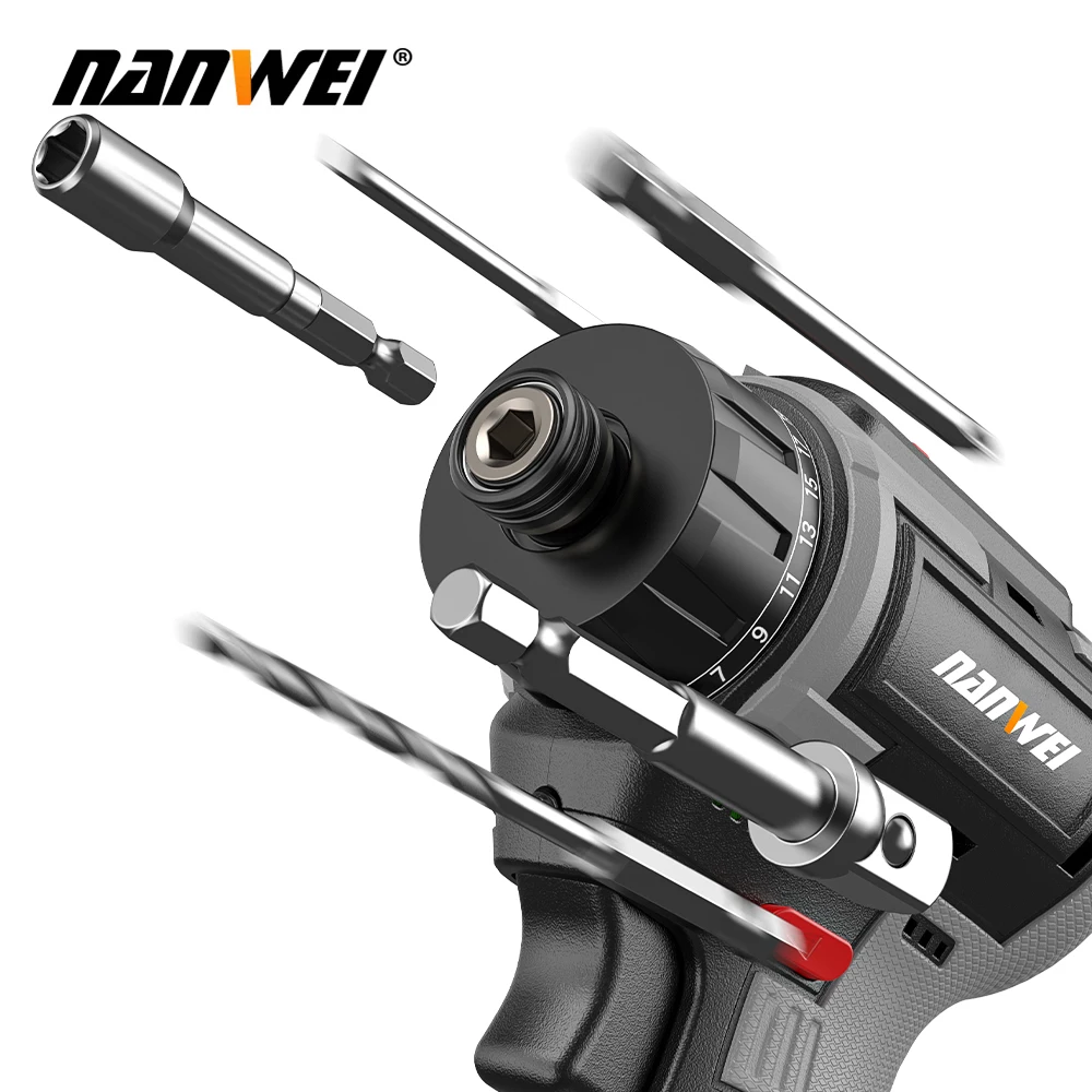 NANWEI 16.8V Lithium-ion Cordless Drill Handheld Universal Brushless Double Speed Driver Cordless Screwdriver