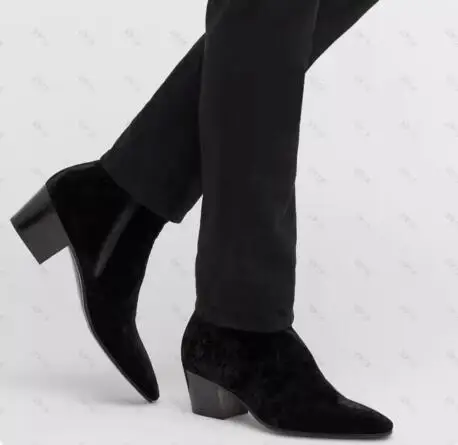 Drop Shipping British Style Black Velvet Pointed Toe 4 CM Med Heels Chelsea Boots Men Zipper Side Ankle Boots Dress Shoes Male