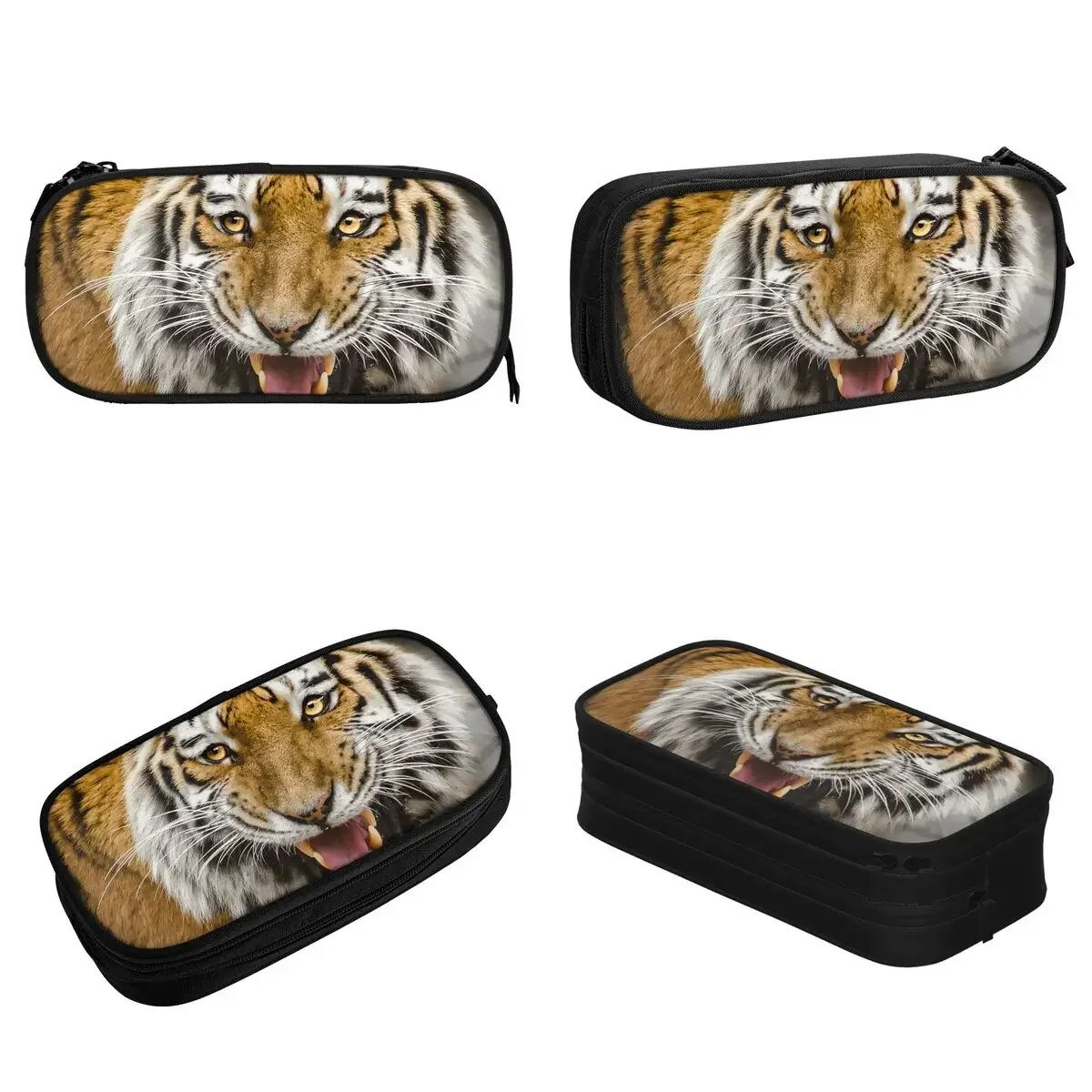 Bengal Tiger Head Pencil Case Animal Lovers  Box Pen  for Student Big Capacity  Bags School Supplies Stationery