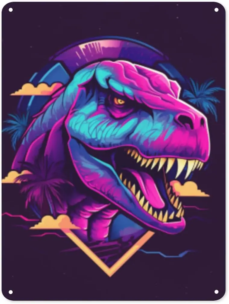 

b1,Retro 80s T-Rex Tin Sign Vintage Wall Poster Retro Iron Painting Metal Plaque Sheet for Bar Cafe Garage Home Gift Birthday We