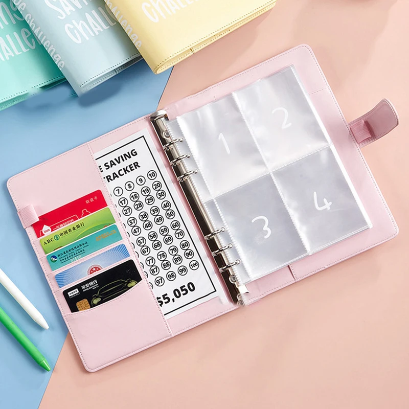 100ซองซองเก็บเงินท้าทายสมุดงบประมาณ52สัปดาห์พร้อมซองเงินสดทองคำสีกุหลาบแวววาว