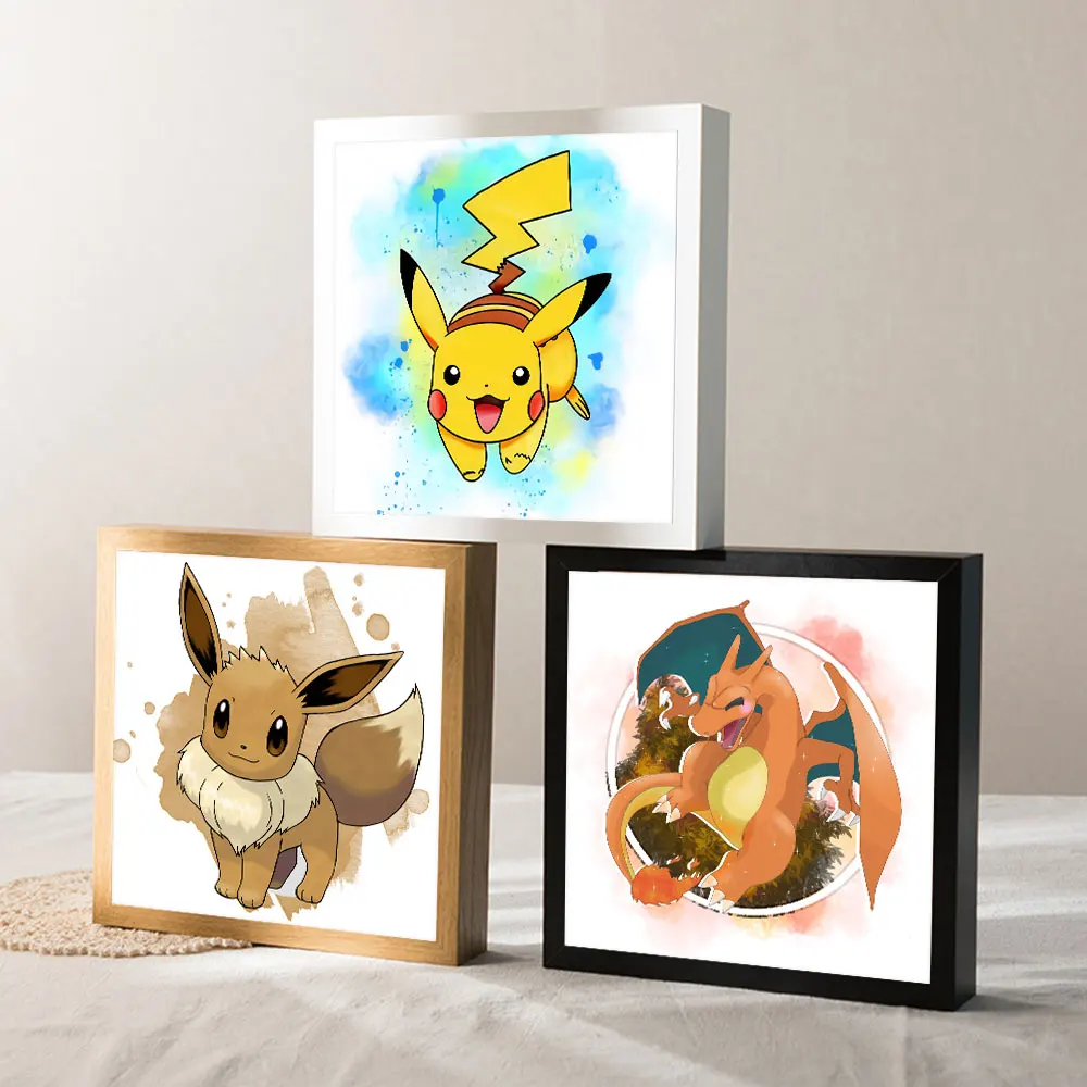 

Anime Pokemon Peripherals Posters Pikachu Espeon Kawaii Picture Art Watercolor Square Canvas Painting for Room Wall Decor Gifts