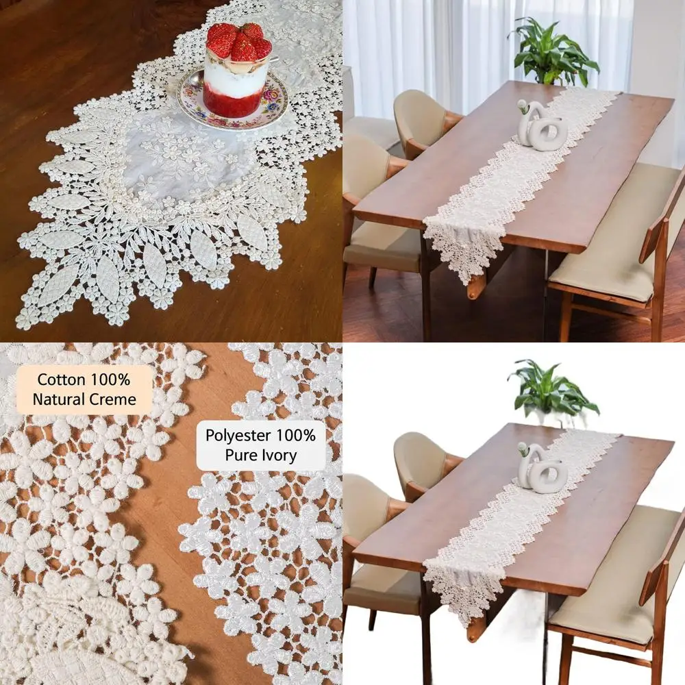 

Хлопковая дорожка для стола с вышитым кружевом, 12 x 86 белая, для особых случаев и повседневной столовой
