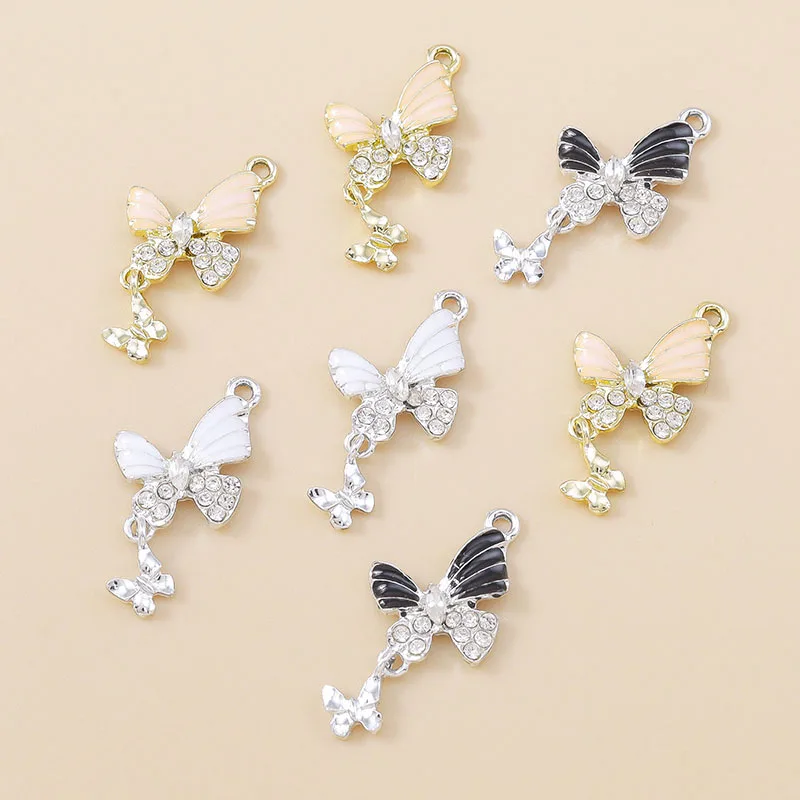Leslie 10 Stück hübsche Strass-Kristall-Schmetterlings-Charms für Damen, Halskette, Armband, Ohrringe, DIY-Schmetterlings-Anhänger, Zubehör – Detail 2