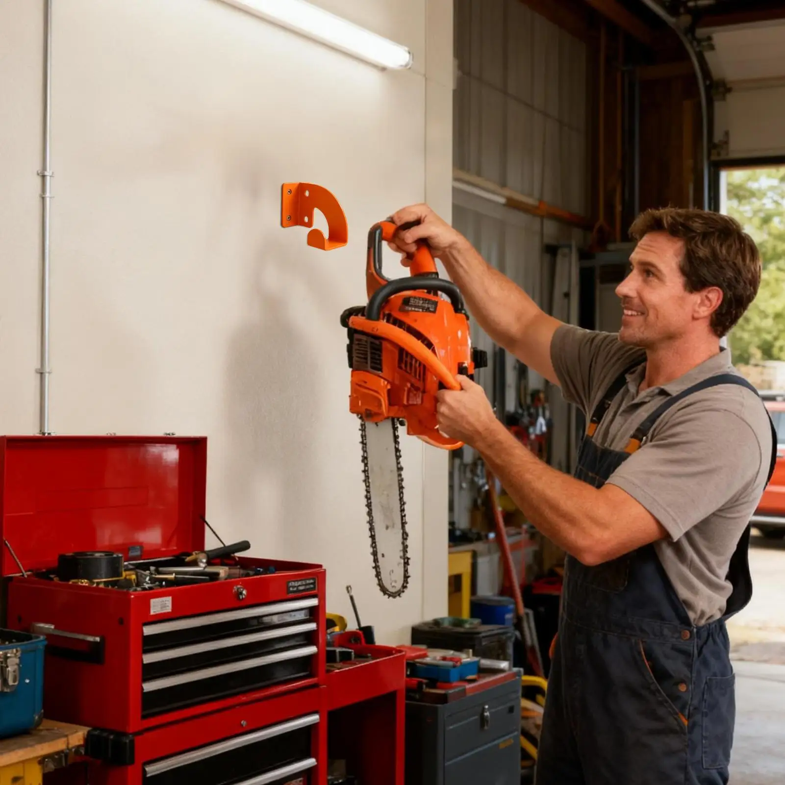 Colgador de motosierra de montaje en pared, estante organizador resistente, soporte de motosierra montado en la pared para taller, garaje, palas, Cables de escobas