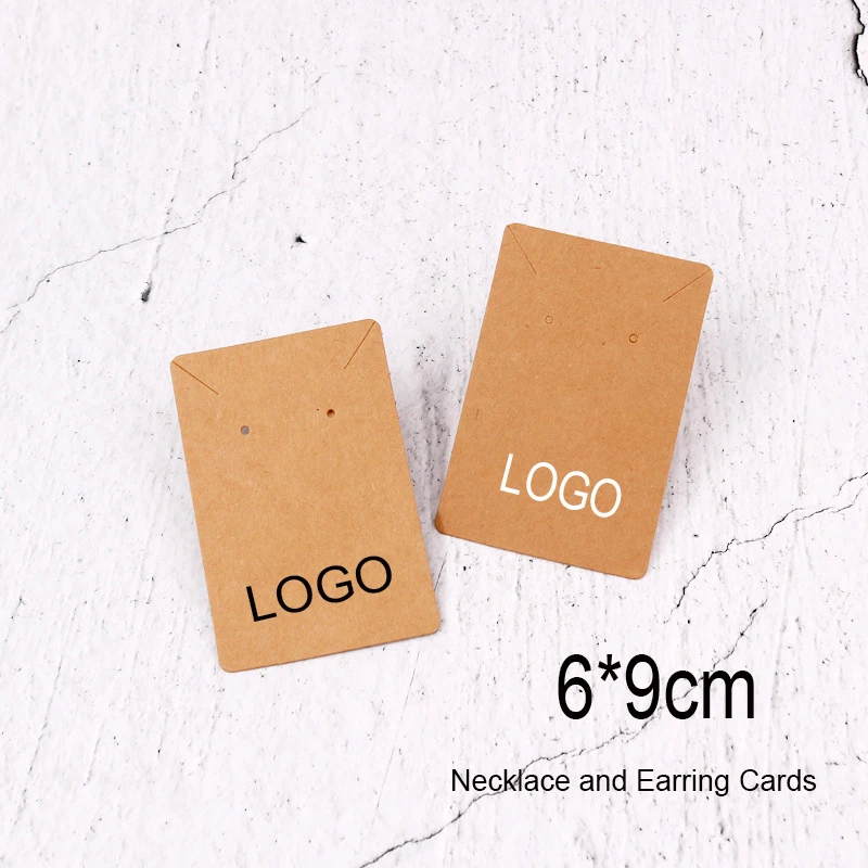 100Pcs  White Black Brown Color Print Logo Kraft Paper Customize Jewelry Necklace Earring Cards Holder Display Stand Packing