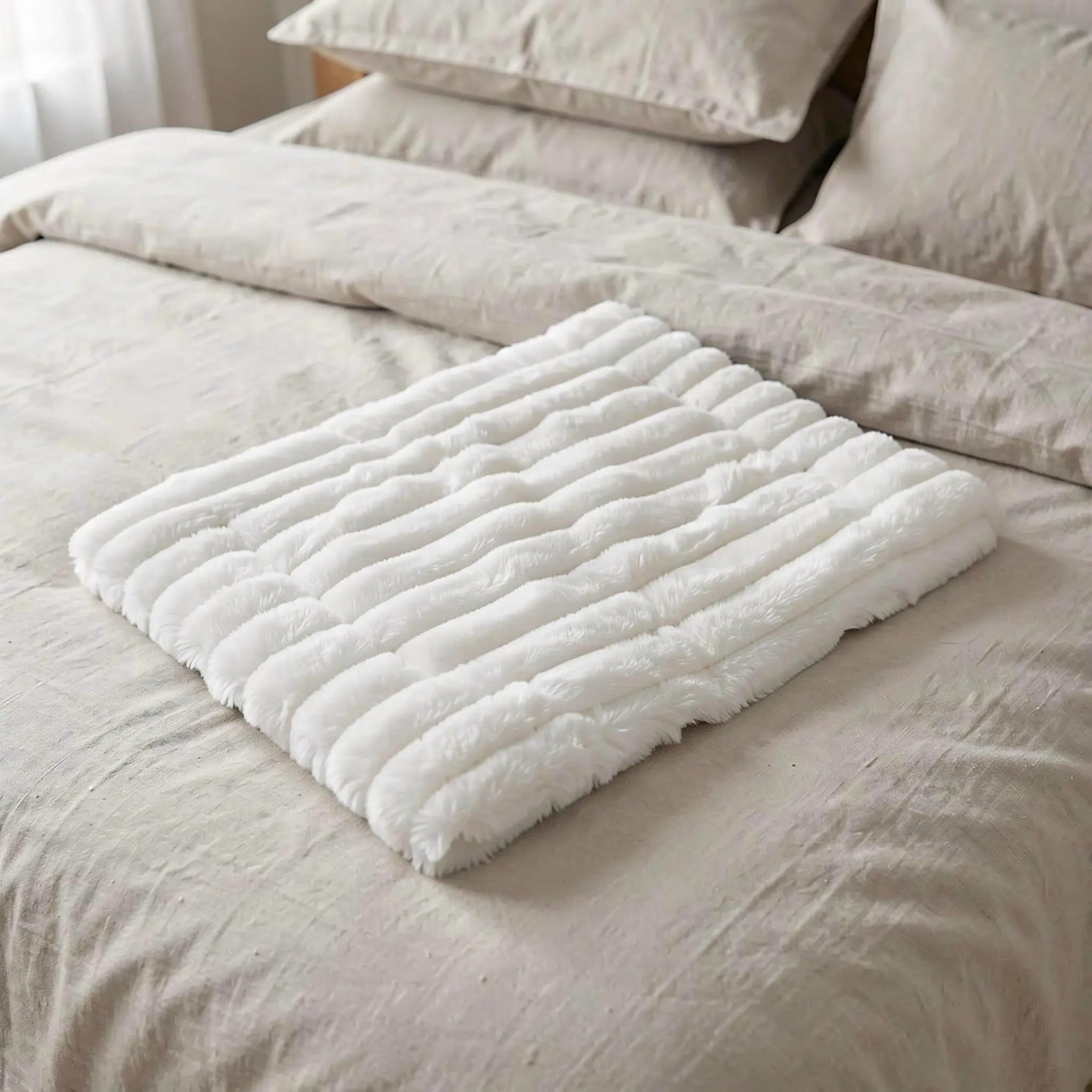 White Self Warming Cat Bed Pad Cordless Self Heating Mat Thermal Pet Sleeping Blanket Reusable Warm Bedding Rug No Electricity