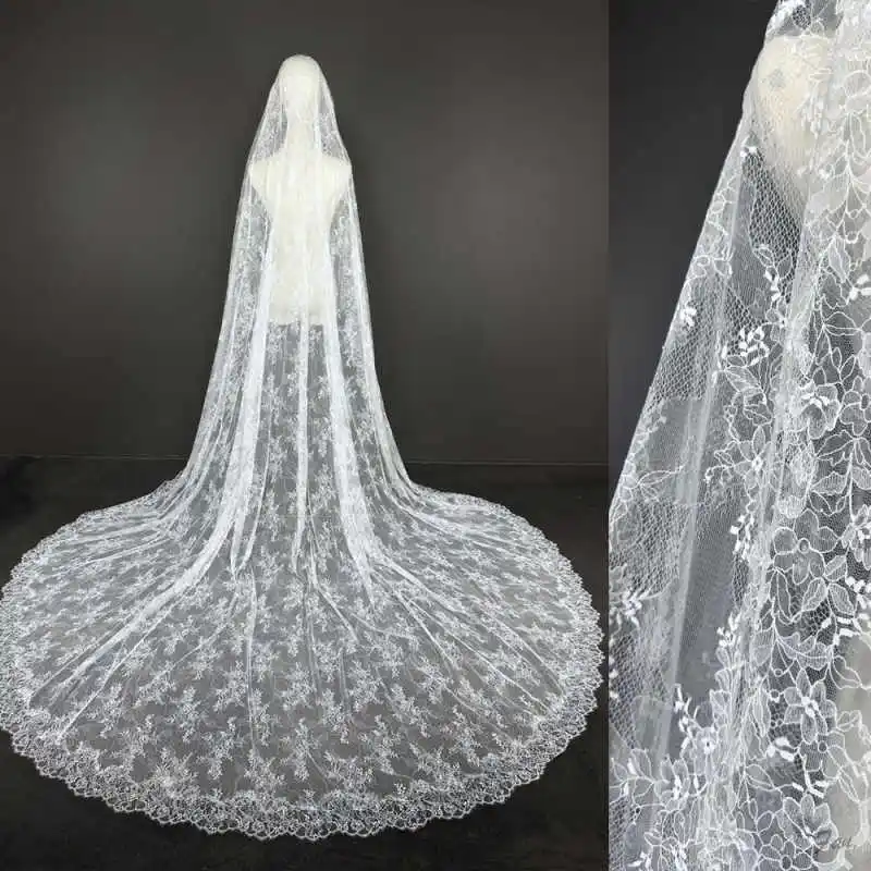 Romantic Floral Lace Wedding Veil Ultra Long Cathedral Sheer Bride Wedding Photography Accessory Voile Mariée Customized