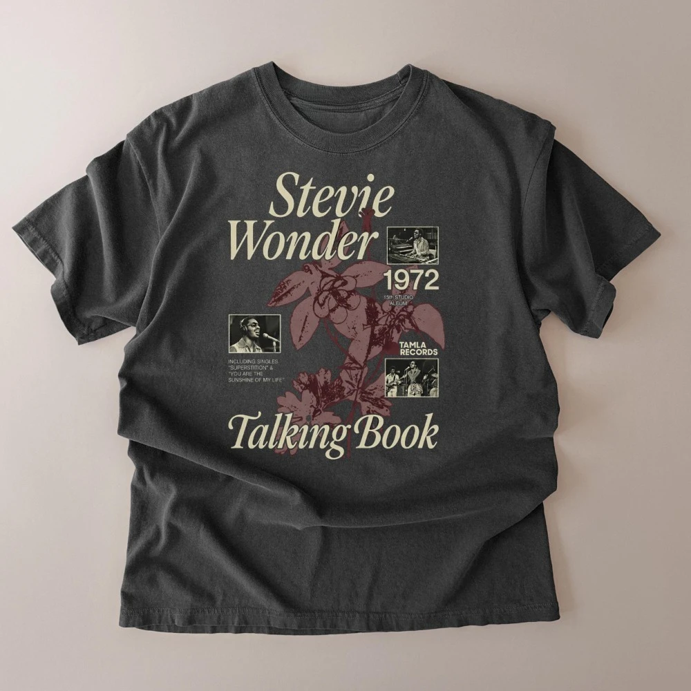 

Comfort Colors Stevie Wonder 1972 Album "Talking Book" Graphic T-Shirt Pure Cotton All Seasons Couple Streetwear Top