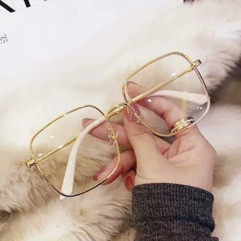 

New Fashion Women's Glasses Large Frame Square Flat Mirror Starlight Fine Glitter Flat Mirror