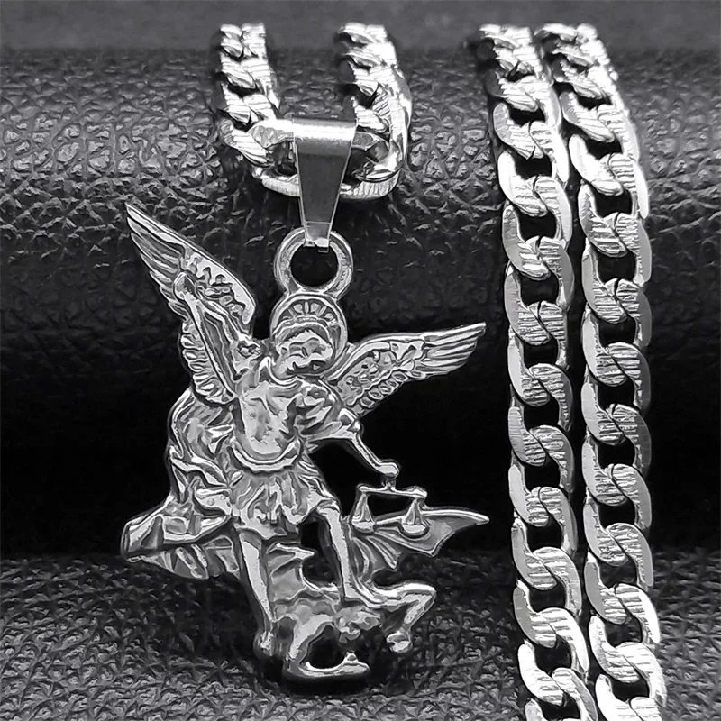 SAINT MICHAEL PROTECT US Archangel Stainless Steel Pendant Necklace for Women Men Gold Color Necklace Choker Jewelry Collares