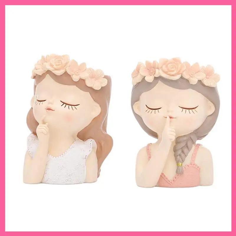 

Cute Succulent Plant Pot With Drainage Hole Girl Face Big Lady Head Planter Tall Flower Vases