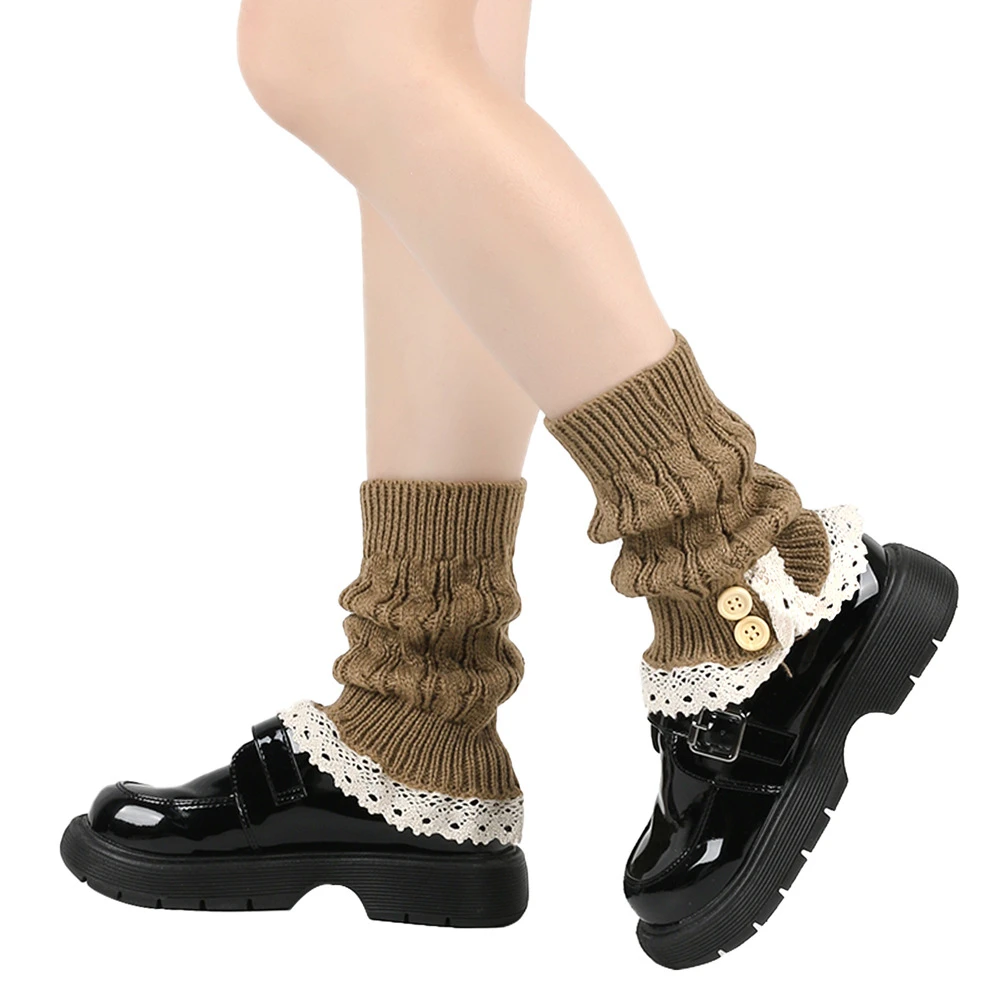 Japanese Loose Button Boot Socks Woolen Knitted Cuffs Lace Short Foot Cover Winter Thick Warm Women's Gaiter Lolita Leg Warmers